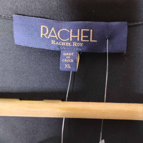 Rachel Roy Button Down Blouse XL Silky Midnight Blue Minimalist Holiday NWT - Picture 6 of 9